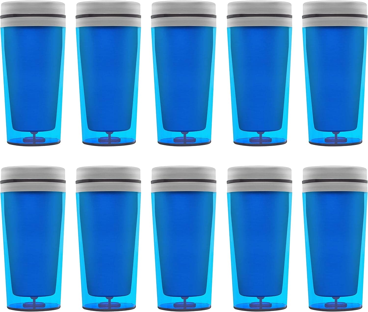 DISCOUNT PROMOS Insulated Double Wall Travel Tumbler with Lid 16 oz. Set of 10, Bulk Pack - Perfect for Iced Coffee, Soda, Other Hot & Cold Beverages - Blue