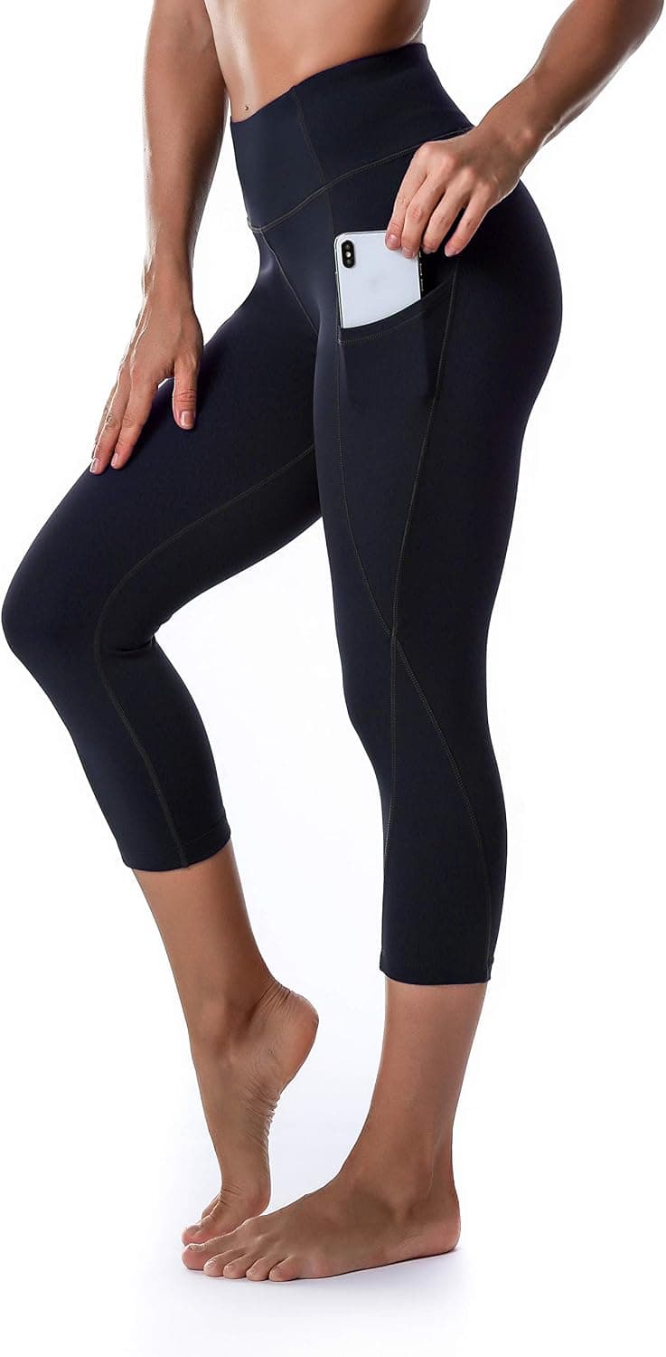 Women's Yoga Pants High Waisted Crop Workout Running Leggings with Side Pocketed Tummy Control Yoga Capris