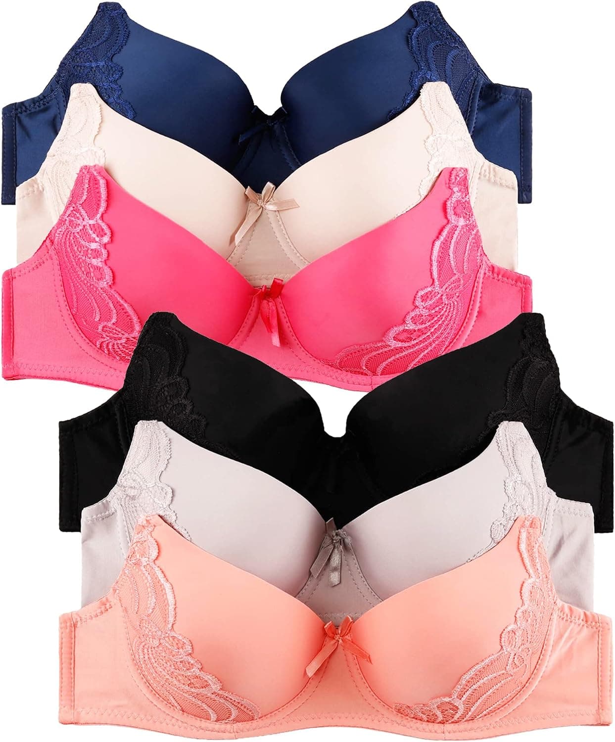 2ND DATE Women's Push up & Double Push up Bras (Packs of 6) - Various Styles