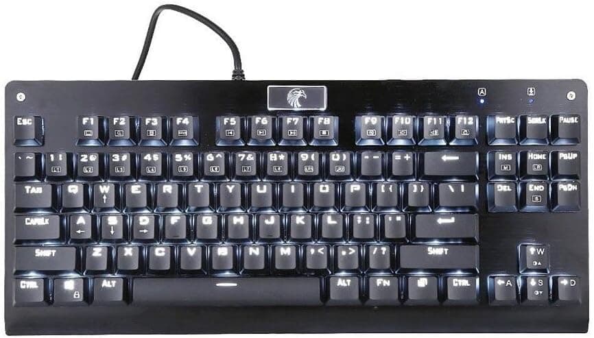 HUO JI Z-77 Mechanical Gaming Keyboard with Blue Switches, White LED Backlit, 87 Keys Anti-Ghosting for Mac PC, Black