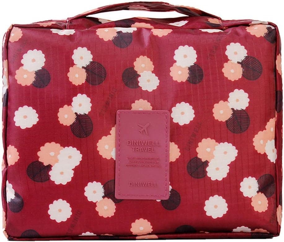 Multifunction Portable Travel Toiletry Bag - Mr.Pro Travel Makeup Cosmetic Printed Bag Beach Pouch, bathroom storage organizer (Red Flower)