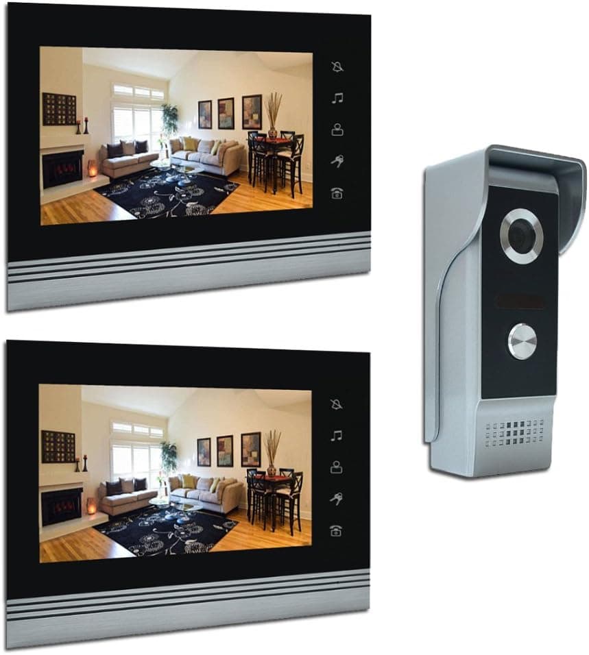 AMOCAM Video Intercom phone, Upgrade Aluminum Alloy/Acrylic Panel Wired Video Door Phone Doorbell Kits, Support Monitoring, Unlock, Dual-way Door Intercom, 7 Inches LCD 2PCS Monitor, 1 IR Camera