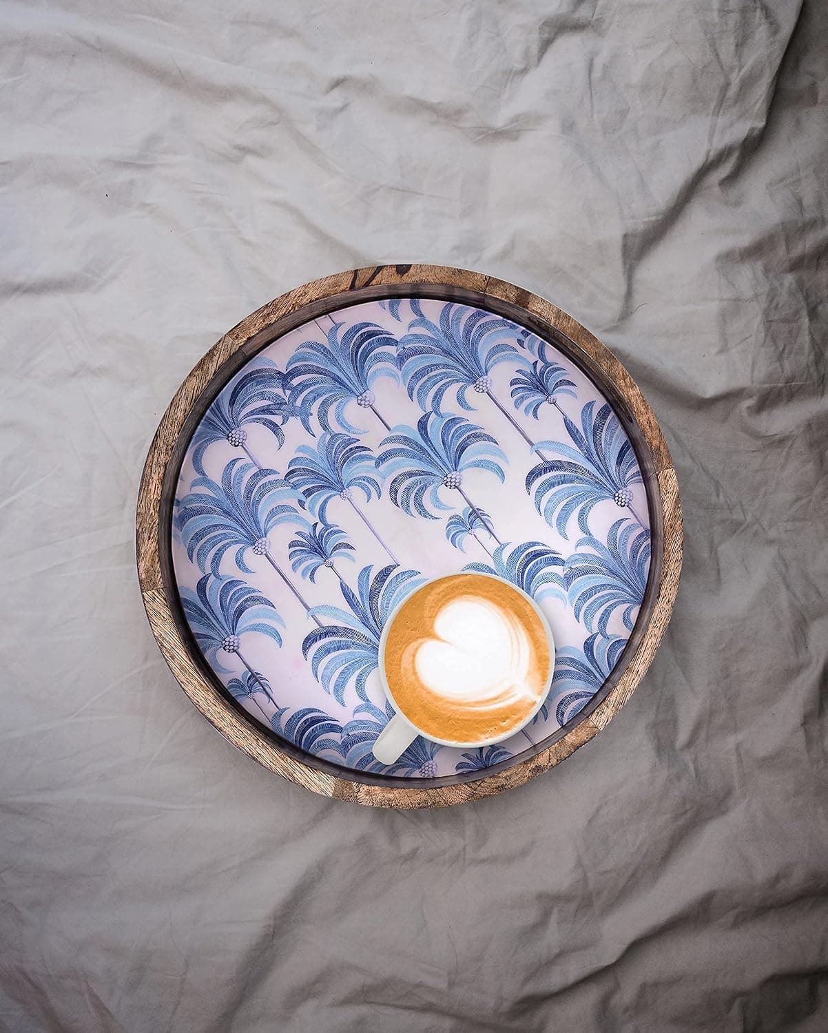 Round Serving Tray with Handles | Wooden Trays for Coffee Table BBQ Parties | Brown Tray for Ottoman Parties | Wood Bed Tray | Decorative Tray | Kitchen Trays for Serving Dinner | Housewarming Gift