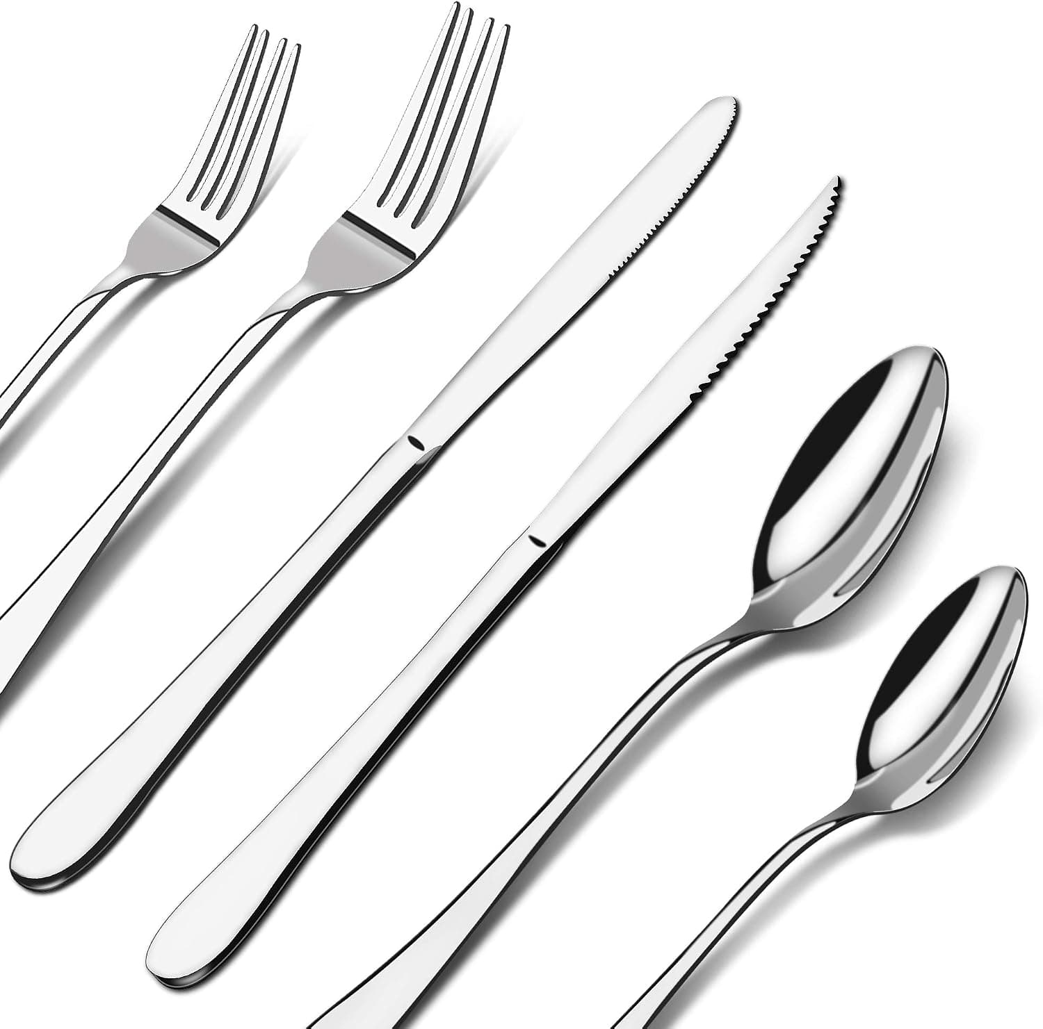 Silverware Set, 24-Piece Stainless Steel Flatware Cutlery Set for 4,Include Forks/Knives/Spoons, Mirror Polished , Dishwasher Safe