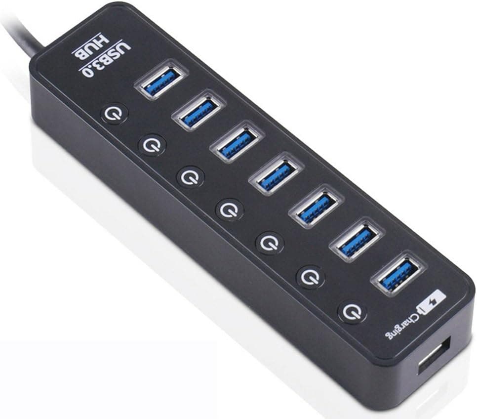 axGear 7 + 1 Port USB 3.0 Hub Charger LED Indicator and On/Off Switch Power Adapter