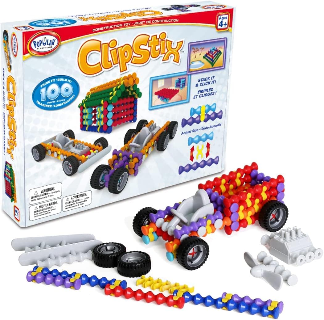 POPULAR PLAYTHINGS Clipstix Construction Toy, 100 Piece Building Set