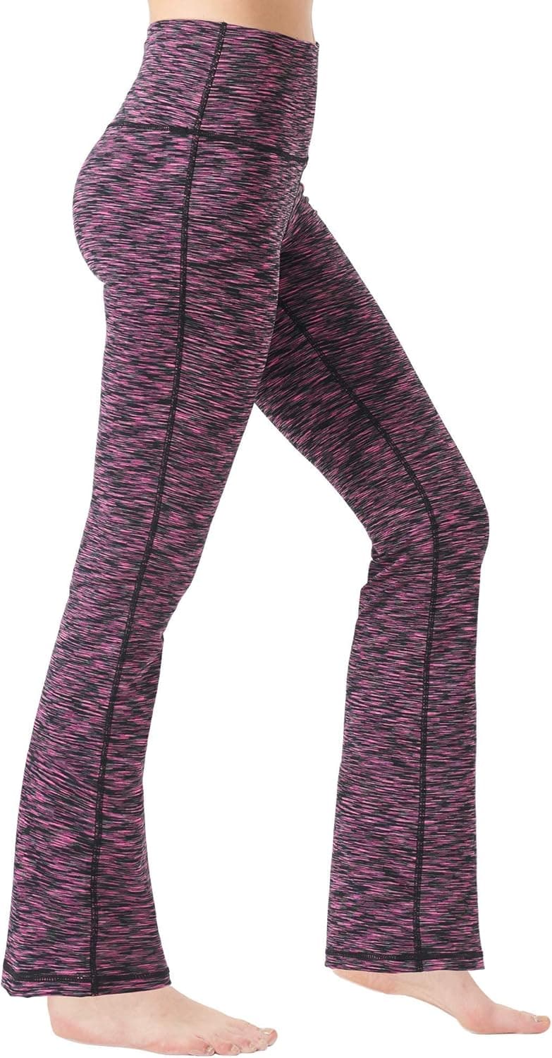 Keolorn Bootcut Yoga Pants for Women High Waist Workout Pants for Women Tummy Control Bootleg Work Pants Dress Pants(Rose&Black,Large)