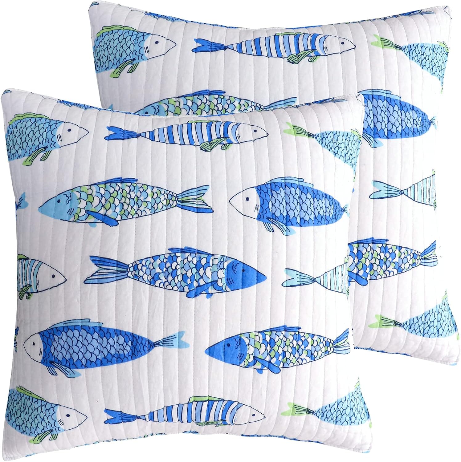 Levtex Home - Catalina - Quilted Euro Shams Set of Two (26 x 26 in.) - Geometric Pattern - Cotton Fabric