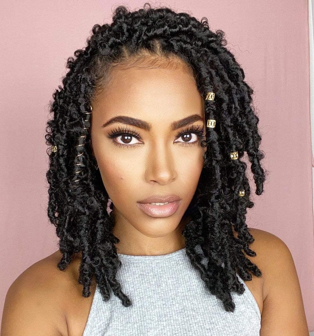 6 Packs Butterfly Locs Crochet Hair 12 Inch Pre-looped Bob Distressed Locs Soft Faux Locs Crochet Braids Butterfly Loc Twist Braiding Hair Synthetic Hair Extensions for Women (12Strands/Pack;1B#)