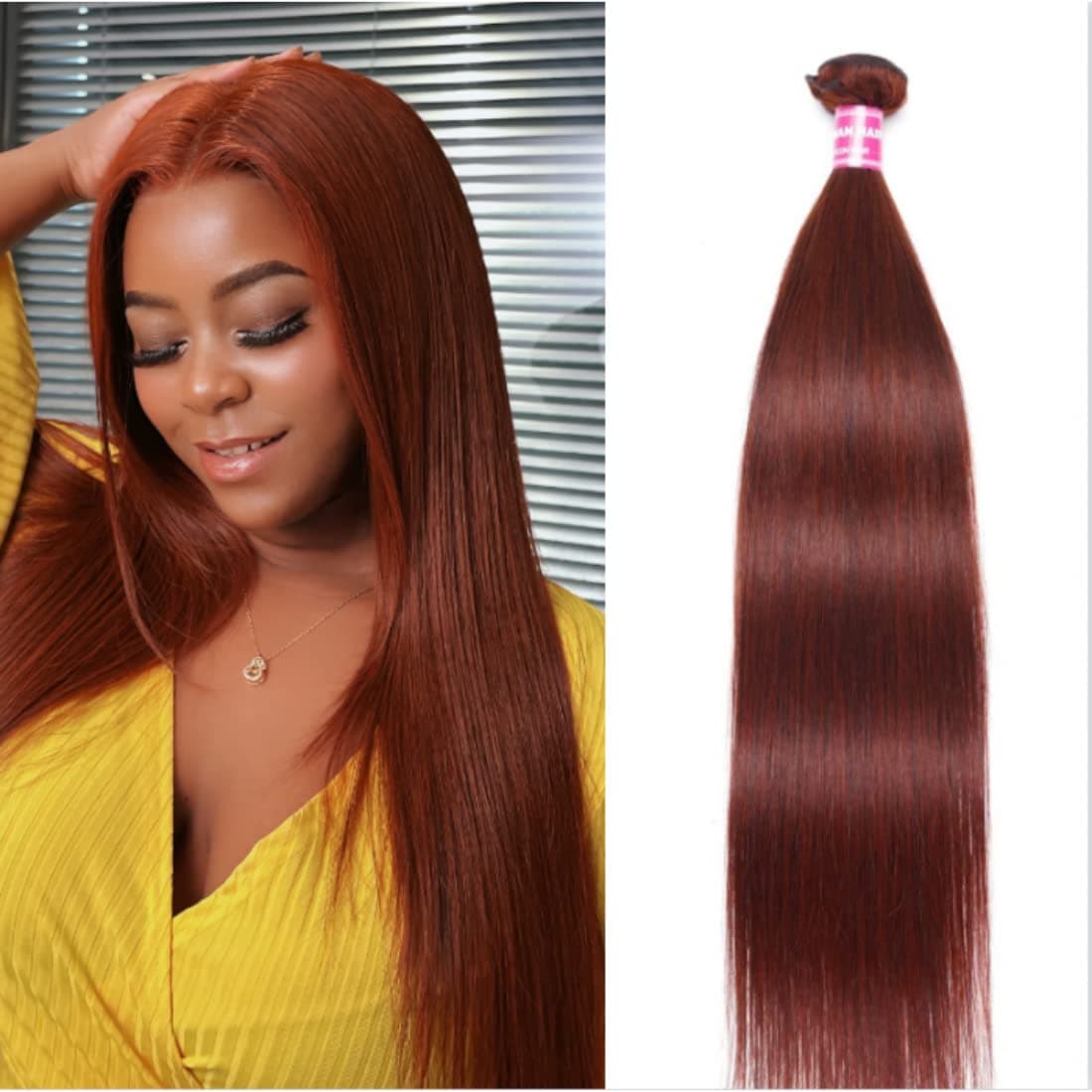 Beauty Forever #33B Reddish Brown Straight Human Hair One Bundle 8 Inch, Brazilian Straight Hair Bundles 100% Virgin Remy Human Hair Weave For Women Sew In Extensions Brownish Color