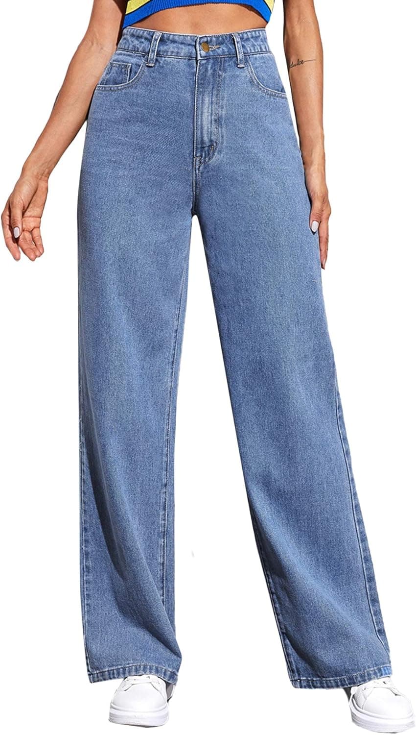 SOLY HUX Women's Casual Denim Pants High Waisted Wide Leg Jeans