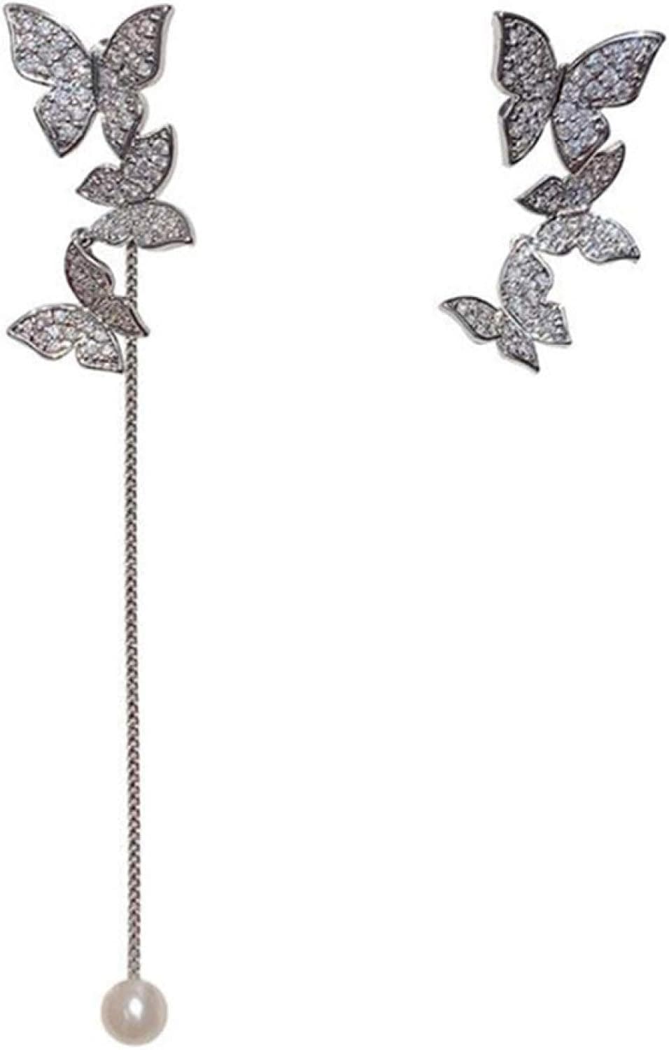 Fashion Creative Elegant Earring Stud for Women Girl charming Jewelry Fashion Women 3-Butterfly Rhinestone Asymmetric Dangle Stud Earrings Jewelry