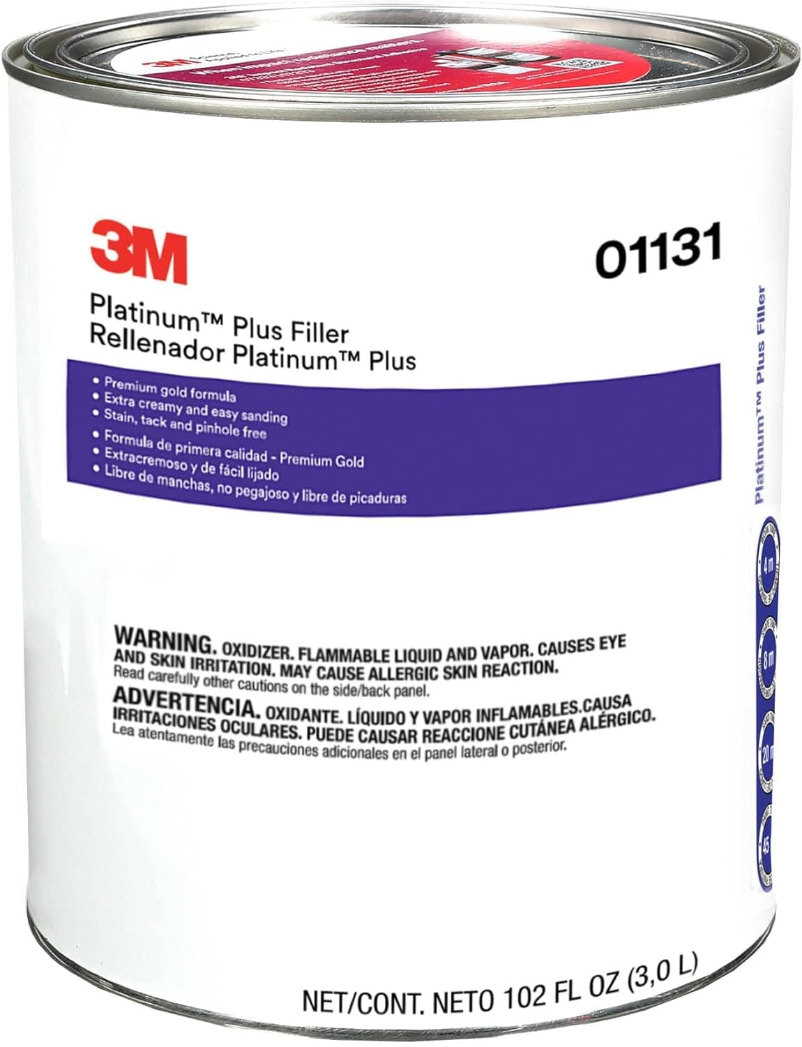 3M Platinum Plus Filler 01131, Lightweight, Stain Free, Tack Free, Quick Application, 1 gallon