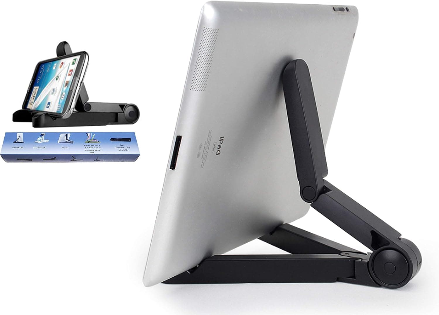 KAKUYI Adjustable Tablet Holder Stand Compatible with Apple iPad, iPhone, Cell Phone Stand, Desktop Solid Universal Desk Stand, Nintendo Switch, Samsung Galaxy and Kindle Fire (Black)