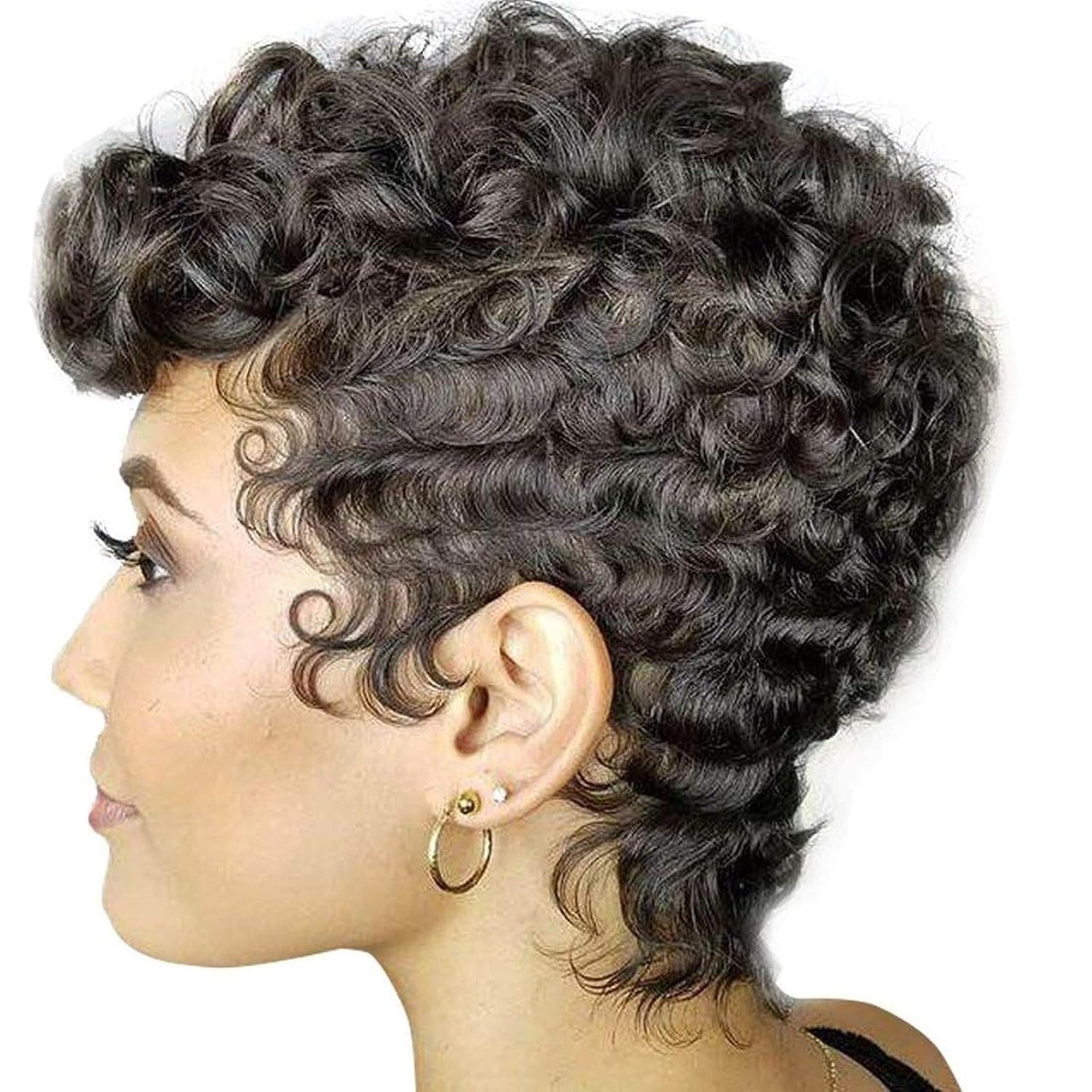 Short Curly Wigs for Black Women Hair Wigs with Bangs Short Wavy Heat Resistant Wigs Brown-black Short Wigs