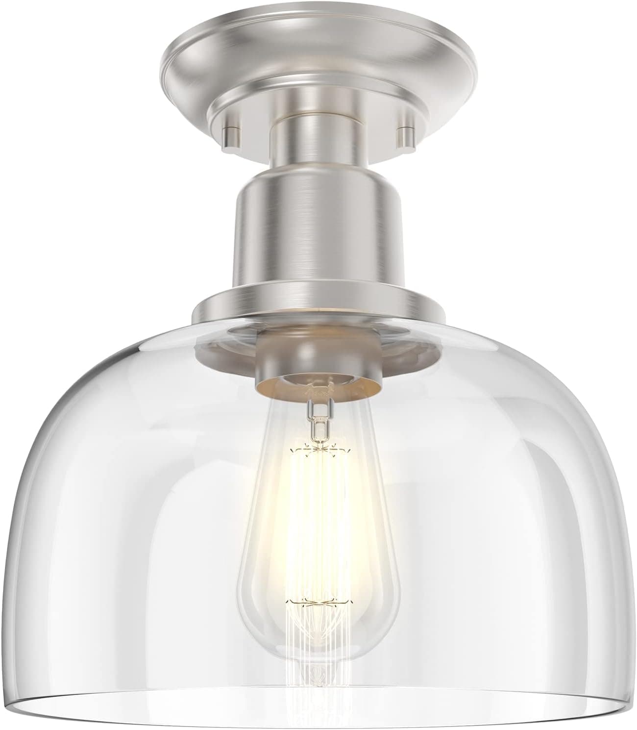 EAPUDUN Semi Flush Mount Ceiling Light, Modern Light Fixture with Clear Glass Shade, Brushed Nickel Finish for Hallway Corridor Kitchen Bathroom Bedroom Passway, FMA1123-BNK