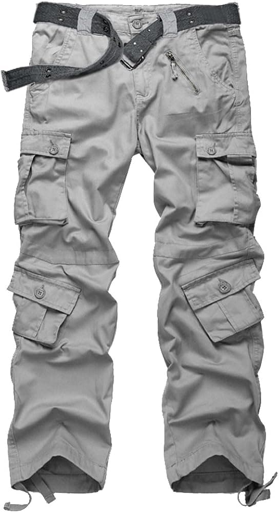 Jessie Kidden Men's Cotton Military Cargo Pants, 8 Pockets Casual Work Combat Trousers #7533-Light Grey,36