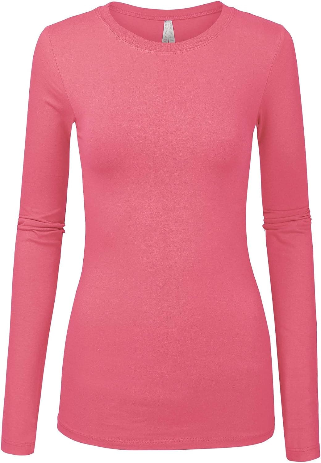 COLOR STORY Womens Basic Solid Multi Colors Slim Fit Long Sleeve Round Neck Top