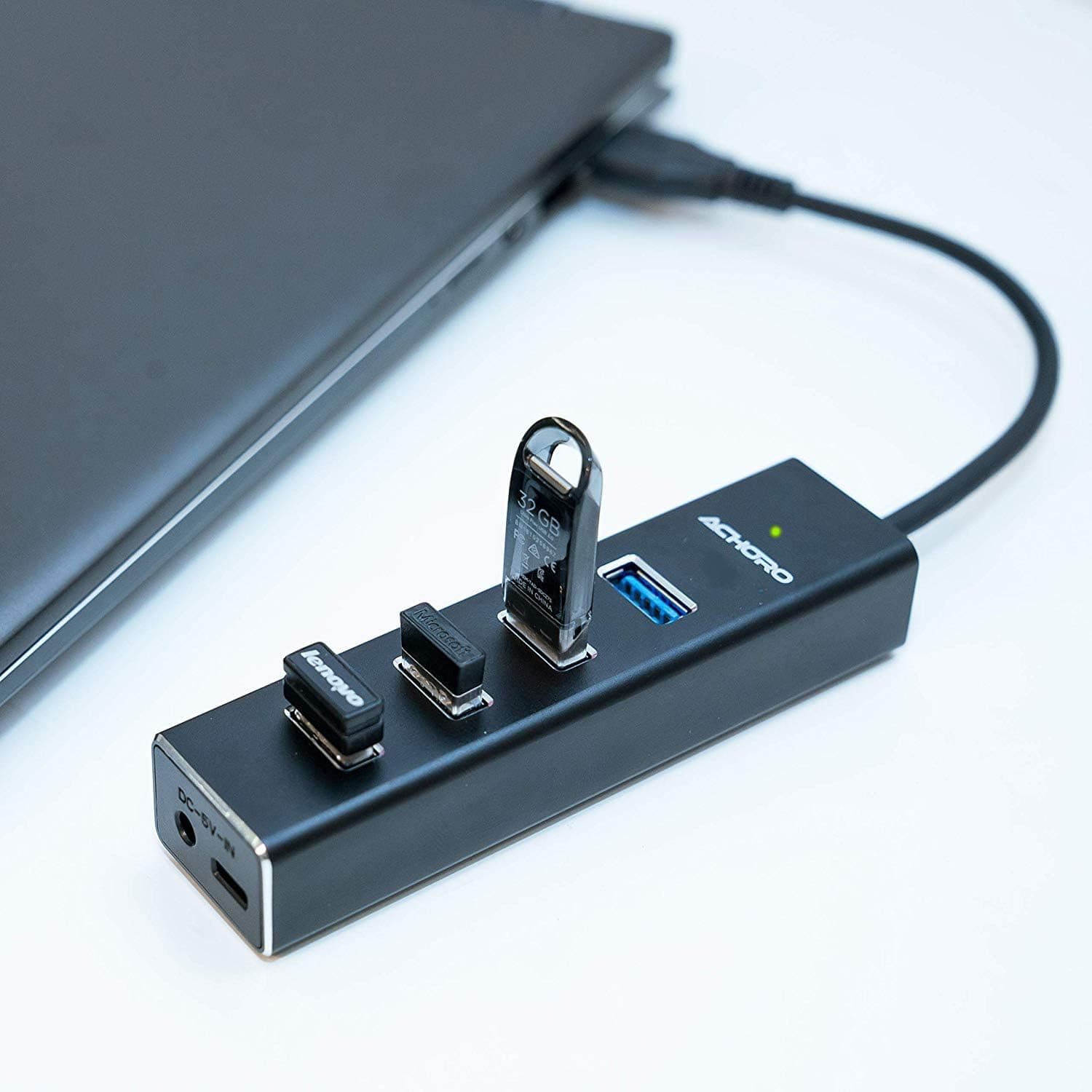 Achoro 4 USB Ports USB 3.0 Superspeed External Data Transfer Hub - Aluminum Alloy Ultra Thin USB Hub Compatible with Mac, Laptop, PC - Support Mouse, Keyboard, Printer, Scanner, USB Drive (USB-A)