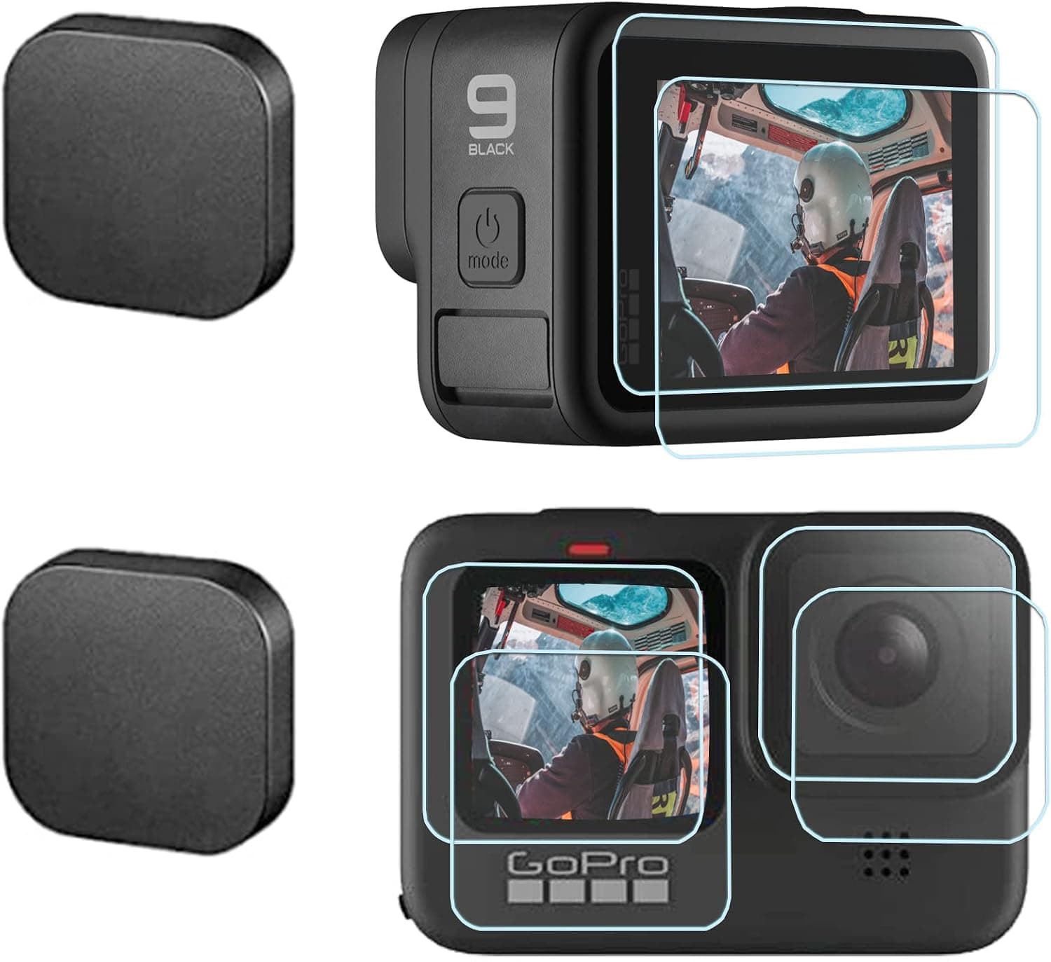 UGpine Screen protector for GoPro Hero 11 10 9, compatible with GoPro Hero 11 10 9 black, 6PCS tempered glass screen protector + 2PCS rubber lens cover, GoPro Hero 11 10 9 black accessory kit