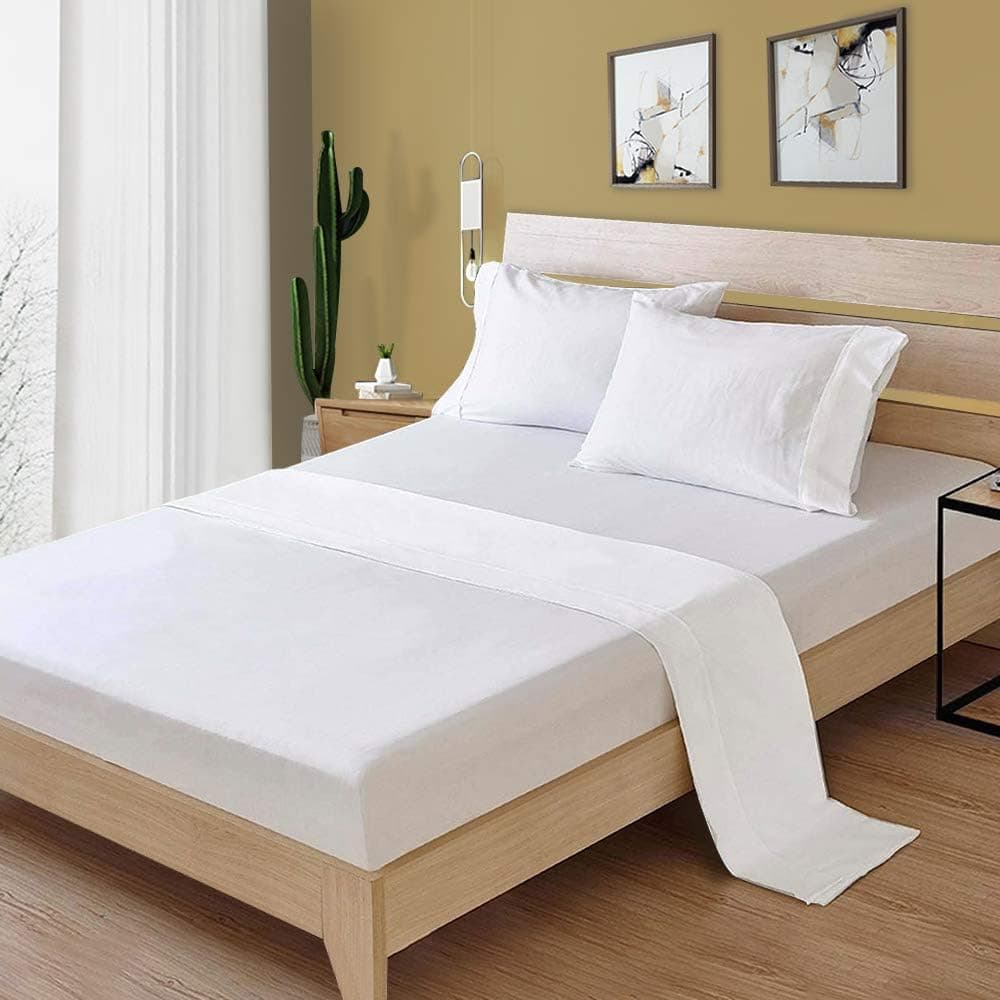 JAKI 100% Cotton King Bed Sheet Set, 4-Piece Full Bedding Sheets Set, Soft & Silky Sateen Weave, 300 TC with 16" Deep Pocket Breathable & Durable（White） (King)