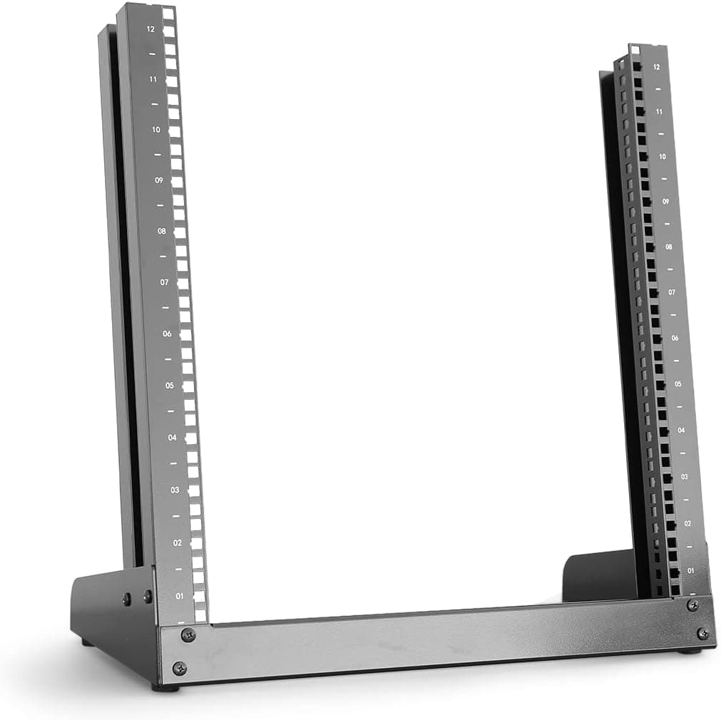 Raising Electronics 12U Desktop Under The Counter Open Frame 19inch Server Equipment Rack Threaded Server Rack Black