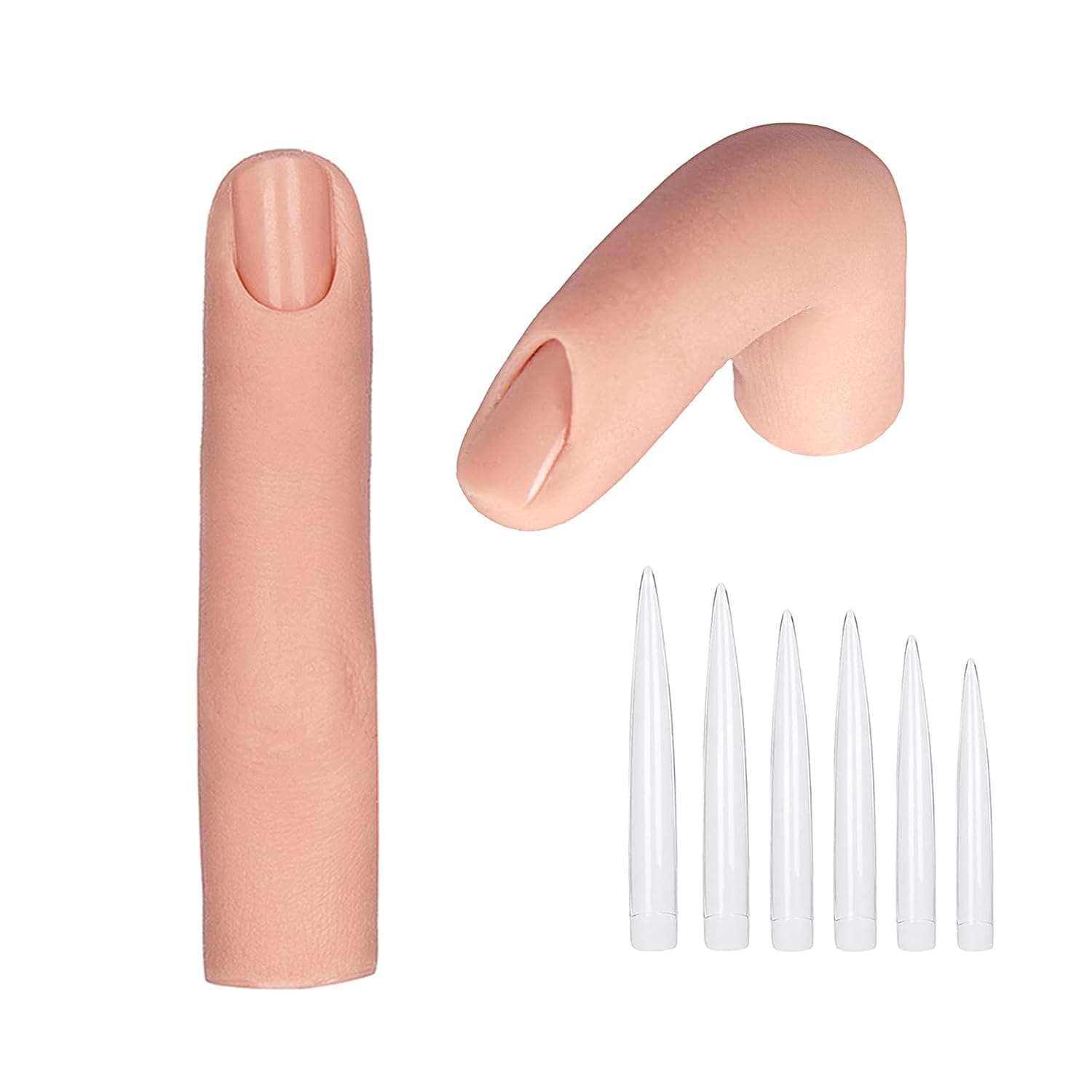 Silicone Finger for Acrylic Nails, Practice Nail Finger Hand, Fake Finger to Practice Fake Nails with 24pcs Nail Tips