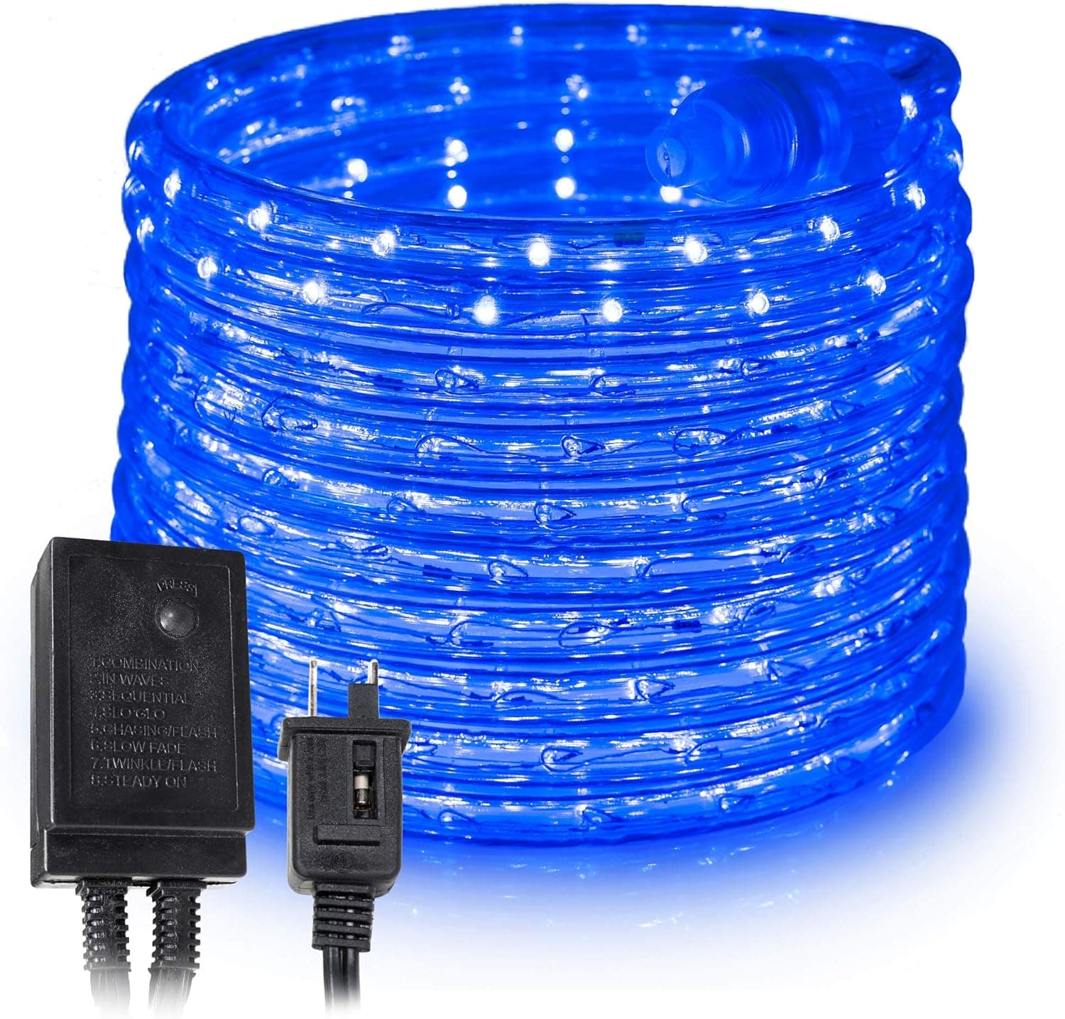 West Ivory 25ft Blue LED Rope Lights w/ 8 Mode Controller, Connectable Outdoor Permanent Waterproof Accent Exterior Lighting, Transparent PVC Case, ETL Certified, Holiday, Backyard Patio, Home