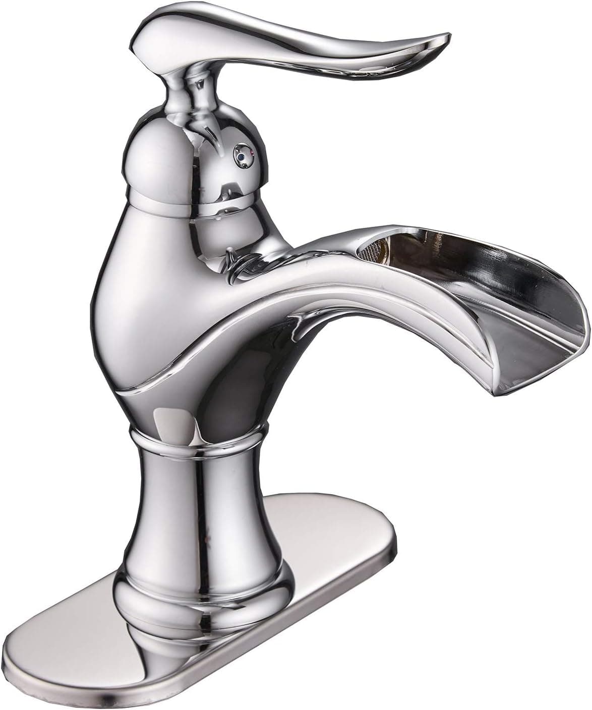 Bathfinesse Waterfall Bathroom Faucet for Sink Single-Handle One Hole Lever Deck Mount Lavatory Vanity Bath Basin Deck Mount Commercial Antique Style Supply Hose Line Lead-Free,Chrome