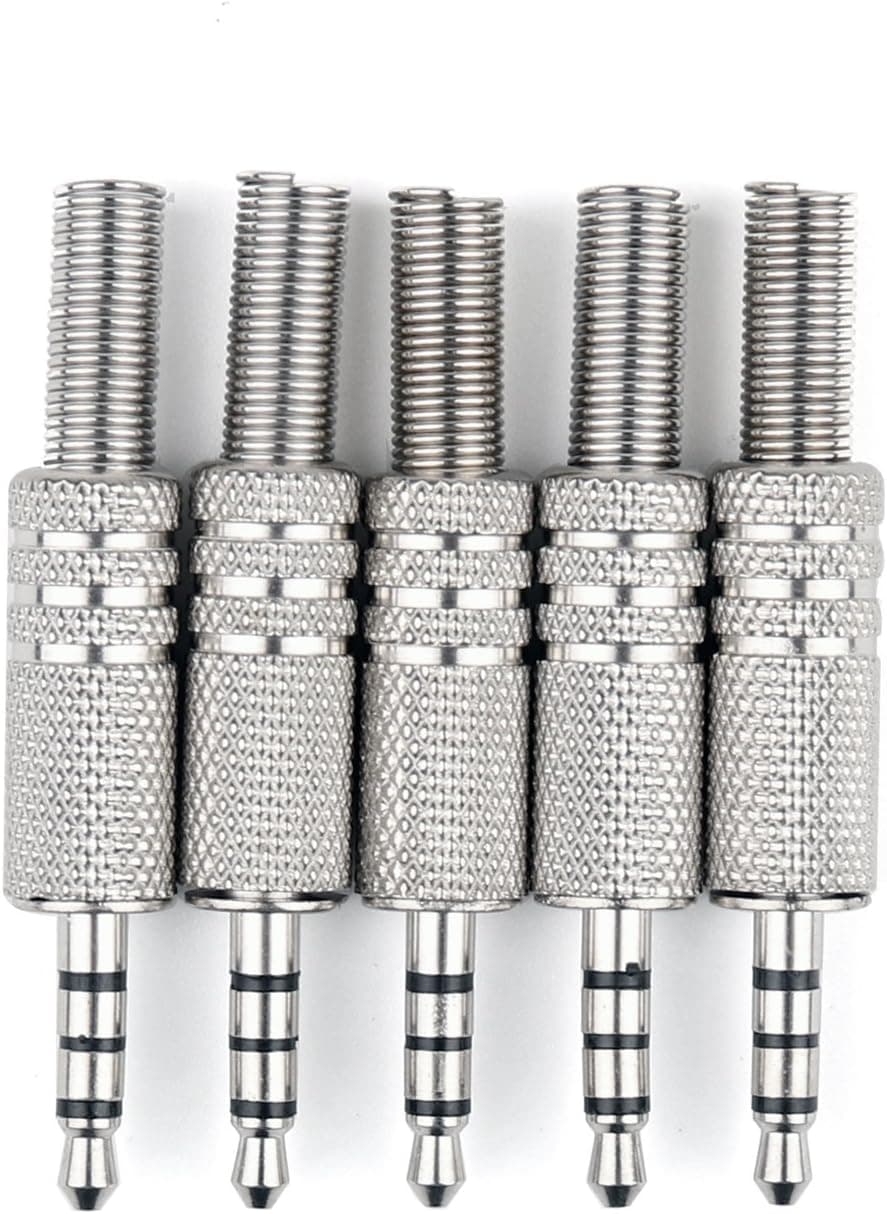 Areyourshop 5 Pcs 4 Pole 3.5mm Male Repair Headphone Jack Plug Audio Soldering Adapter