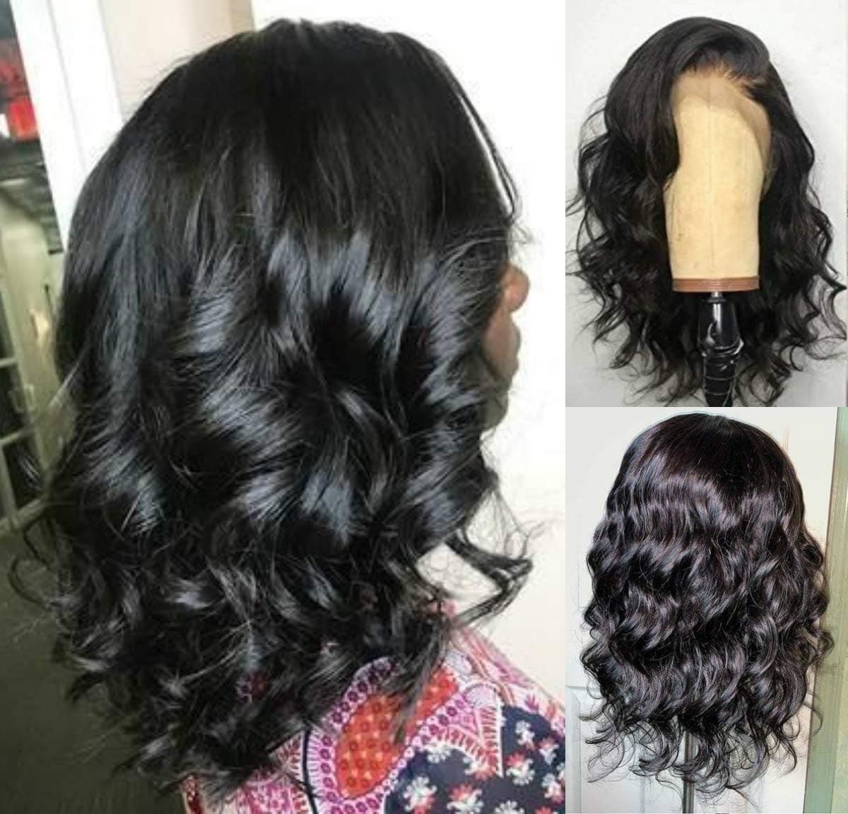 Yuan Short Bob Wavy Lace Front Wigs Glueless Synthetic Hair Wig Heat Resistant Half Hand Tied Replacement Full Hair Wigs 14inches