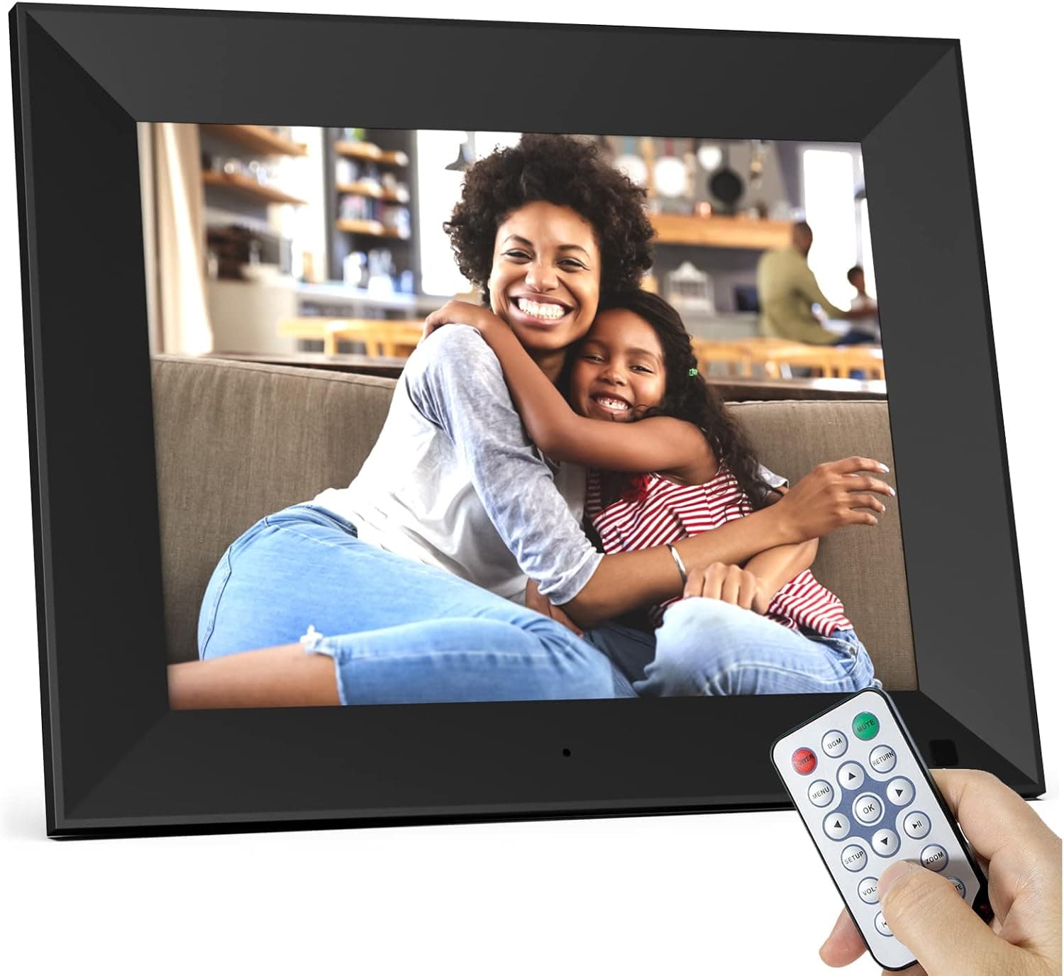 BSIMB Digital Picture Frame IPS Display, Wall-Mountable Electric Photo Frame with Remote Control, Place in Landscape&Portrait, Gift for Grandparents
