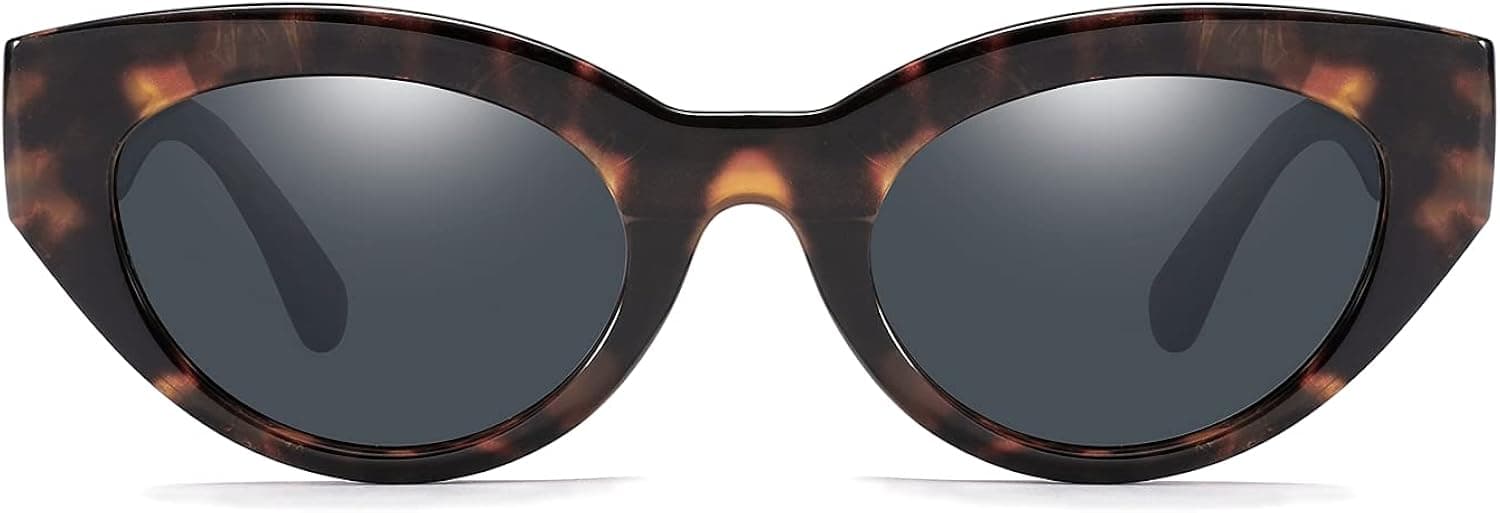 RESVIO Cat Eye Sunglasses Women Trendy Narrow Vintage Polarized Shade UV400 Protection Thick Frame