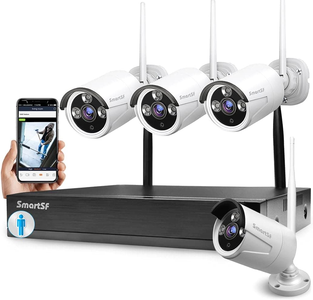 Security Camera System Wireless with Human Detection, 8CH 1080P NVR, CCTV Security Camera System, (4) 2.0MP Indoor Outdoor Camera Weatherproof, Remote Viewing，65ft Night Vision, P2P, No Hard Drive