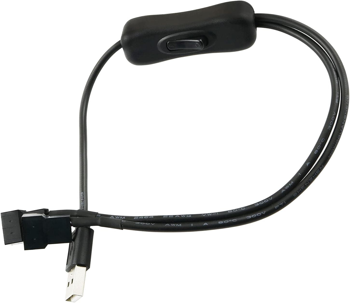 ZYAMY 40cm 5V USB A Male to Dual 4PIN PWM OR 3PIN Fan Connector with ON/Off Toggle, Black Computer PC Fan Power Cable Connector Adapter