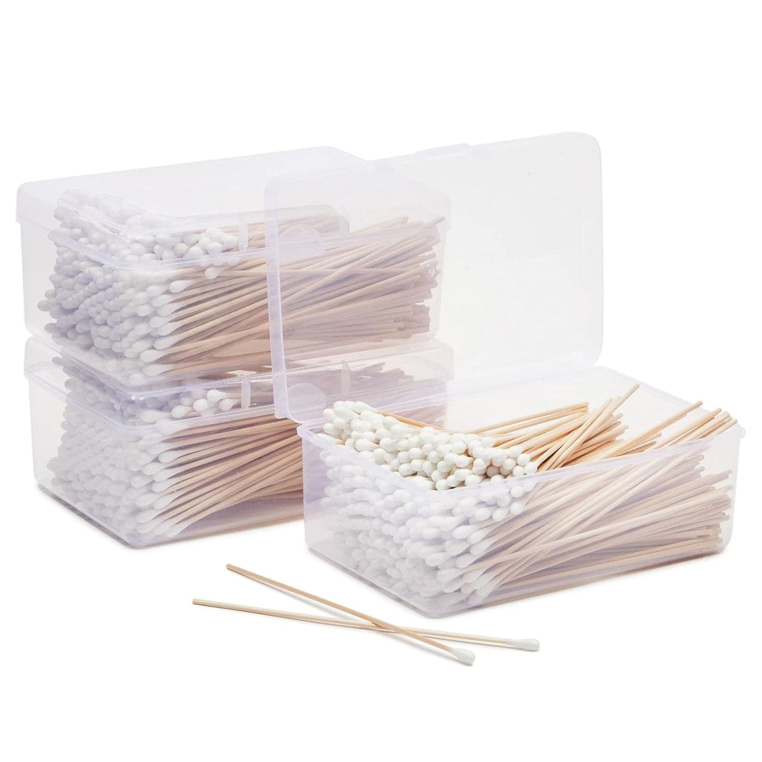 Long Cotton Swabs, 400 Pieces 6-Inch Wooden Applicator Sticks in Storage Case (3 Sets)