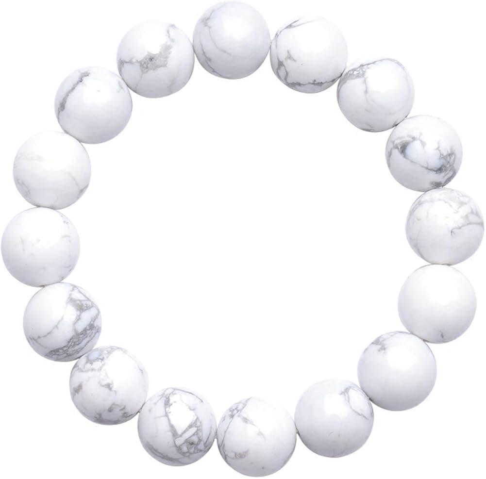 Jan&Dee Natural Genuine Semi-Precious Healing Power Howlite Magnesite Crystal Bracelet Elastic