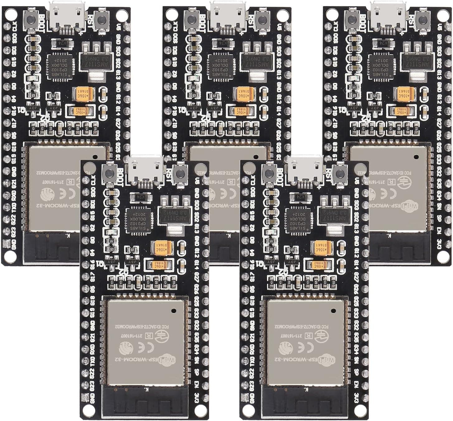 5PCS ESP32 38Pin Development Board ESP-32S Microcontroller Processor Integrated 2-in-1 Microcontroller ESP-WROOM-32 Chip CP2102 WiFi NodeMCU-32S ESP-WROOM-32 Compatible with Arduino IDE