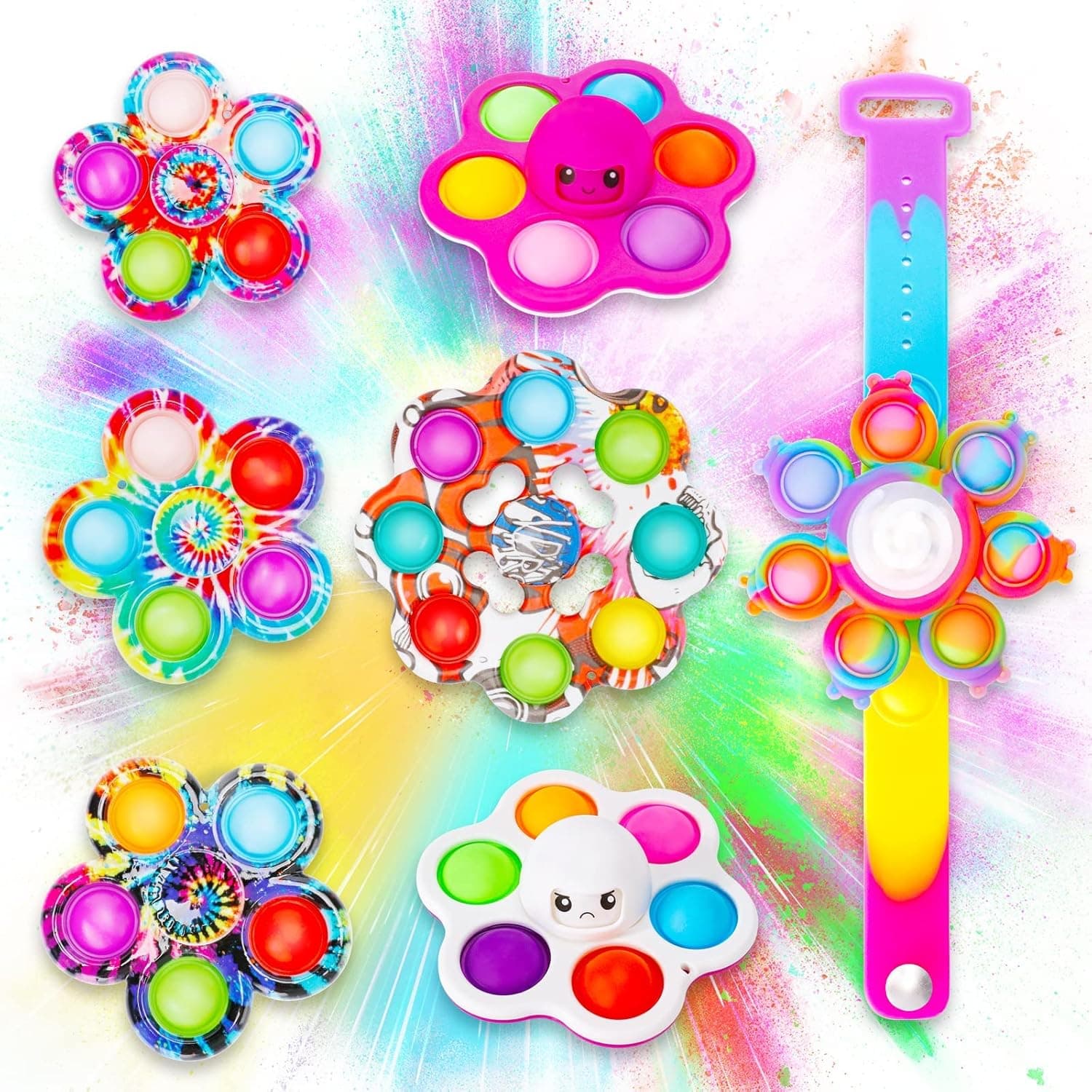 Pop Fidget Spinner Prime Toy 7 Pack, Pop Bubble Unique Fidget Spinners Ceramic Bearing Fidget Bracelet Fidget Toy, Easter Basket Stuffers Gifts for Kid, Sensory Toys for ADHD, Party Favors Supplies