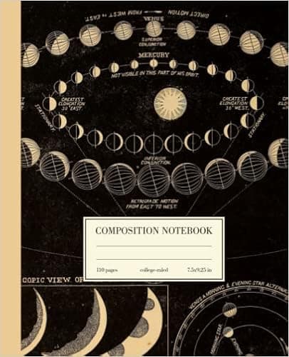 Composition Notebook College Ruled: Astronomy Planets Vintage Illustration | Dark Aesthetic Journal For School, College, Office, Work | Wide Lined