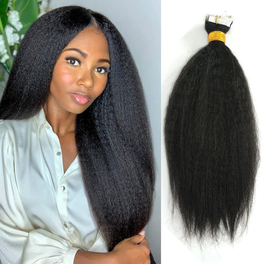 Eayon Kinky Straight Tape In Hair Extensions Human Hair 40pcs 80g Real Remy Human Hair Tape In Extensions for Black Women 14inch
