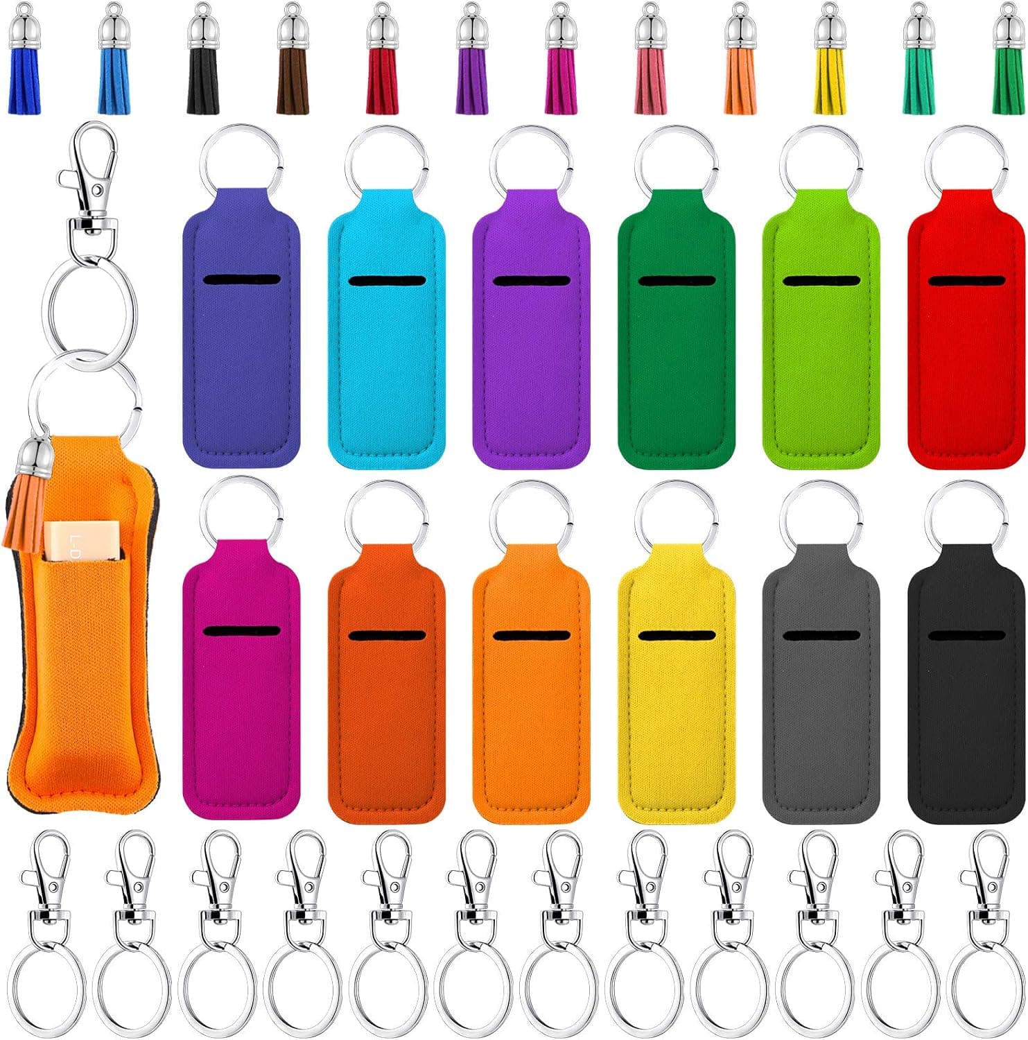 Patelai 36 Pieces Colorful Lipstick Holder Keychains with Keychain Tassels and Metal Clip Cords for Lipstick, Lipstick, Lip Balm, 12 Colors