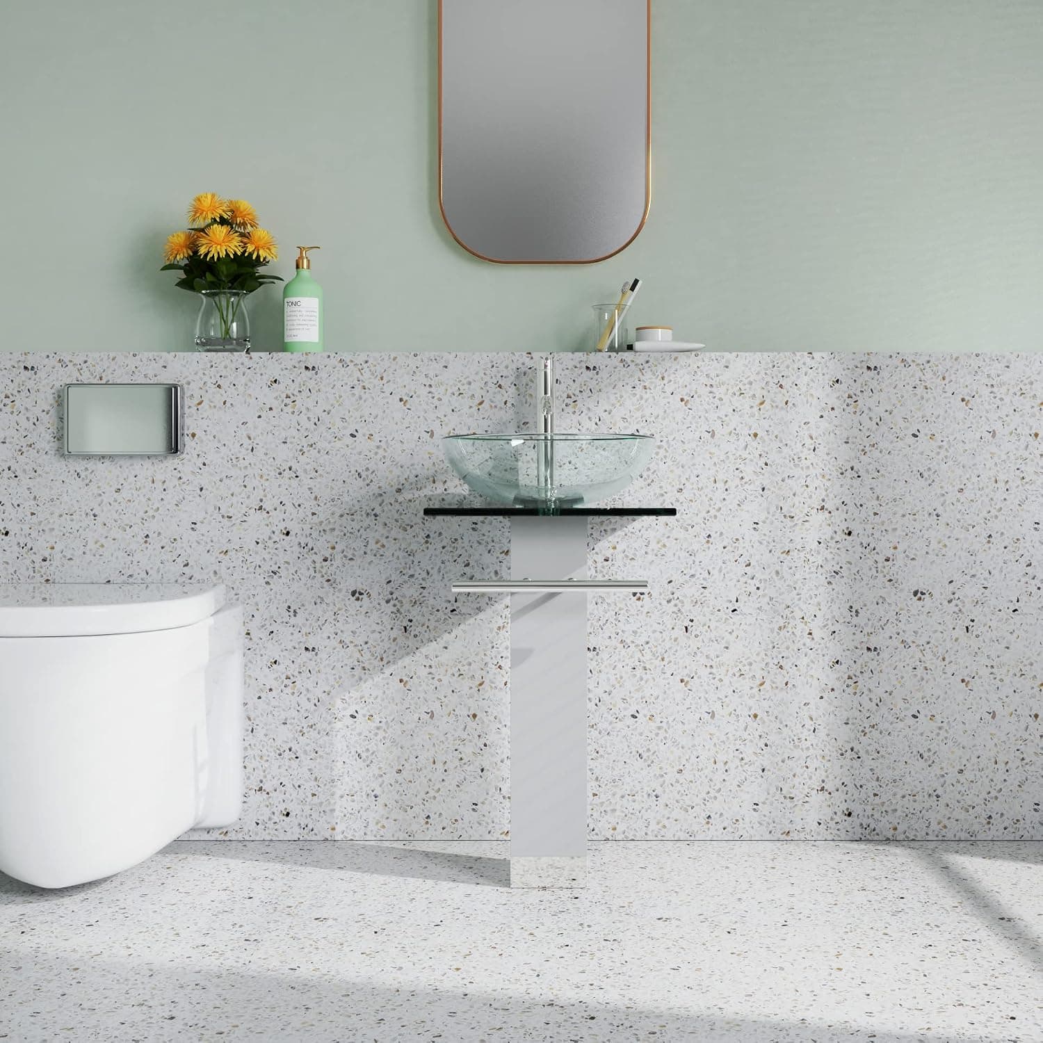 Goodyo Bathroom Pedestal Sink Bathroom Vanity Glass Sink Top 34" Height