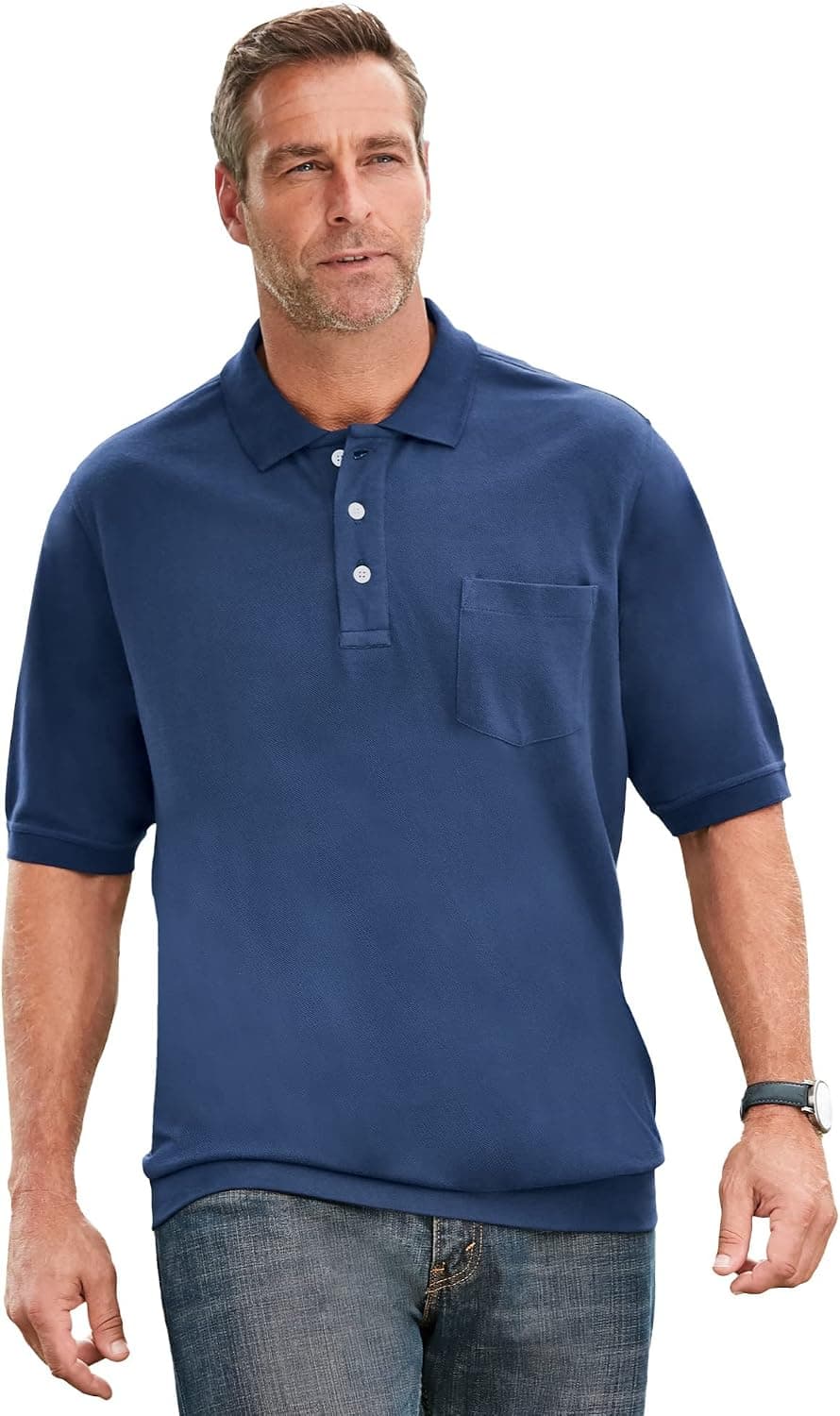 KingSize Men's Big & Tall Banded Bottom Pocket Shrink-Less™ Piqué Polo Shirt