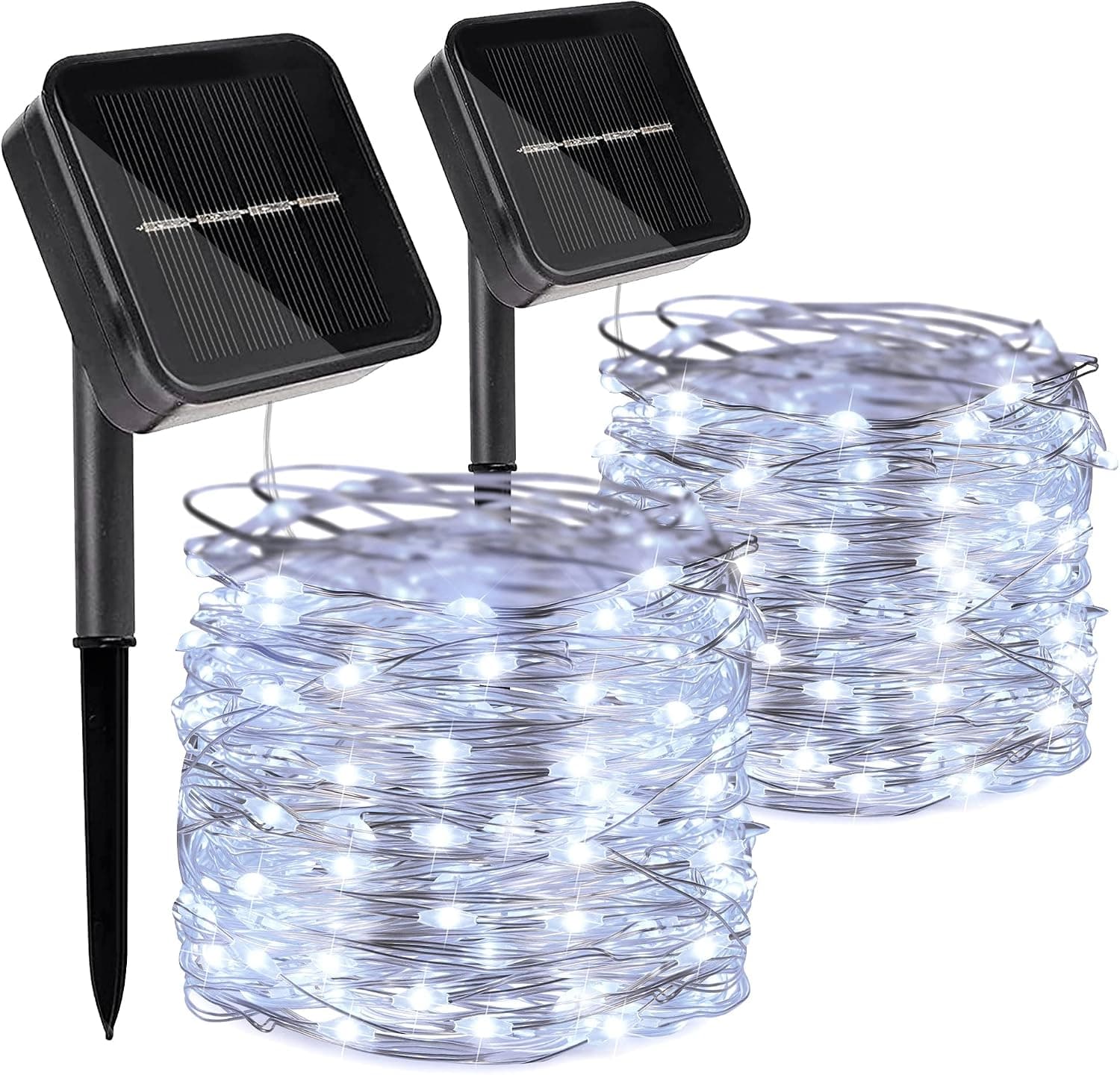 kemooie 2 Packs Solar String Lights, 100 LED 33FT 8 Twinkle Modes White Solar Powered Fairy Lights, Waterproof for Outdoor, Tree, Garden, Christmas Decorations (White)