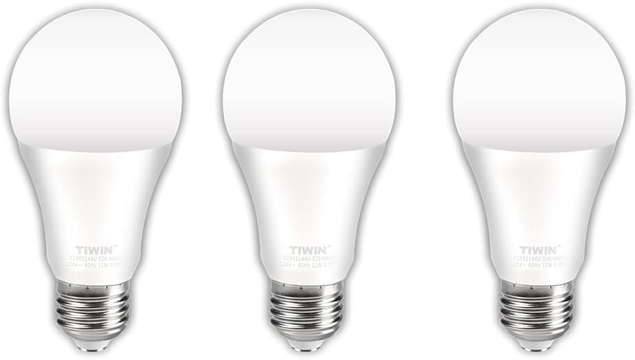 TIWIN A19 E26 LED Bulbs 100 watt Equivalent (11W),Daylight (5000K),1100lm, CRI80+, General Purpose Light Bulb, UL Listed, Pack of 3