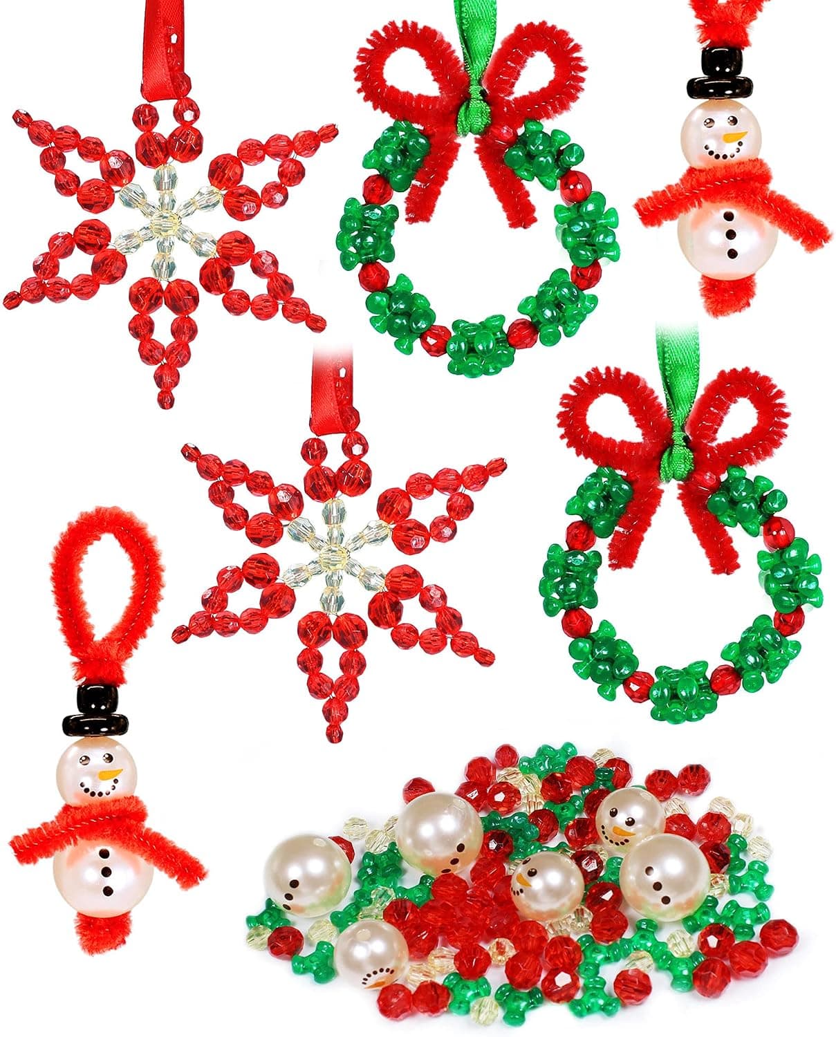 Christmas Beaded Craft Kit for Kids（30 Sets)-Including 12 PCS Snowman/12 PCS Christmas Wreath /6PCS Snowflake - Xmas Holiday Ornaments for Party Tree Decorations