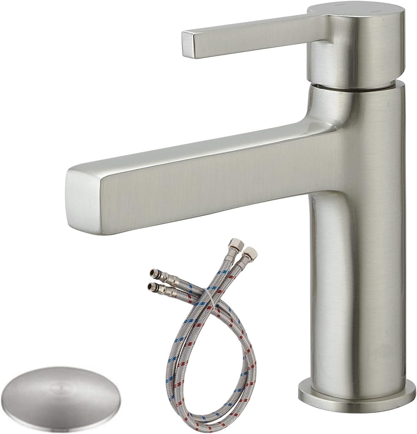 BATHLAVISH Brushed Nickel Bathroom Faucet Single Hole Single Handle with Pop Up Drain with Overflow Parts Modern Brush Lavatory Vanity Sink 1 or 3 Hole Deck Mount Mixer Tap
