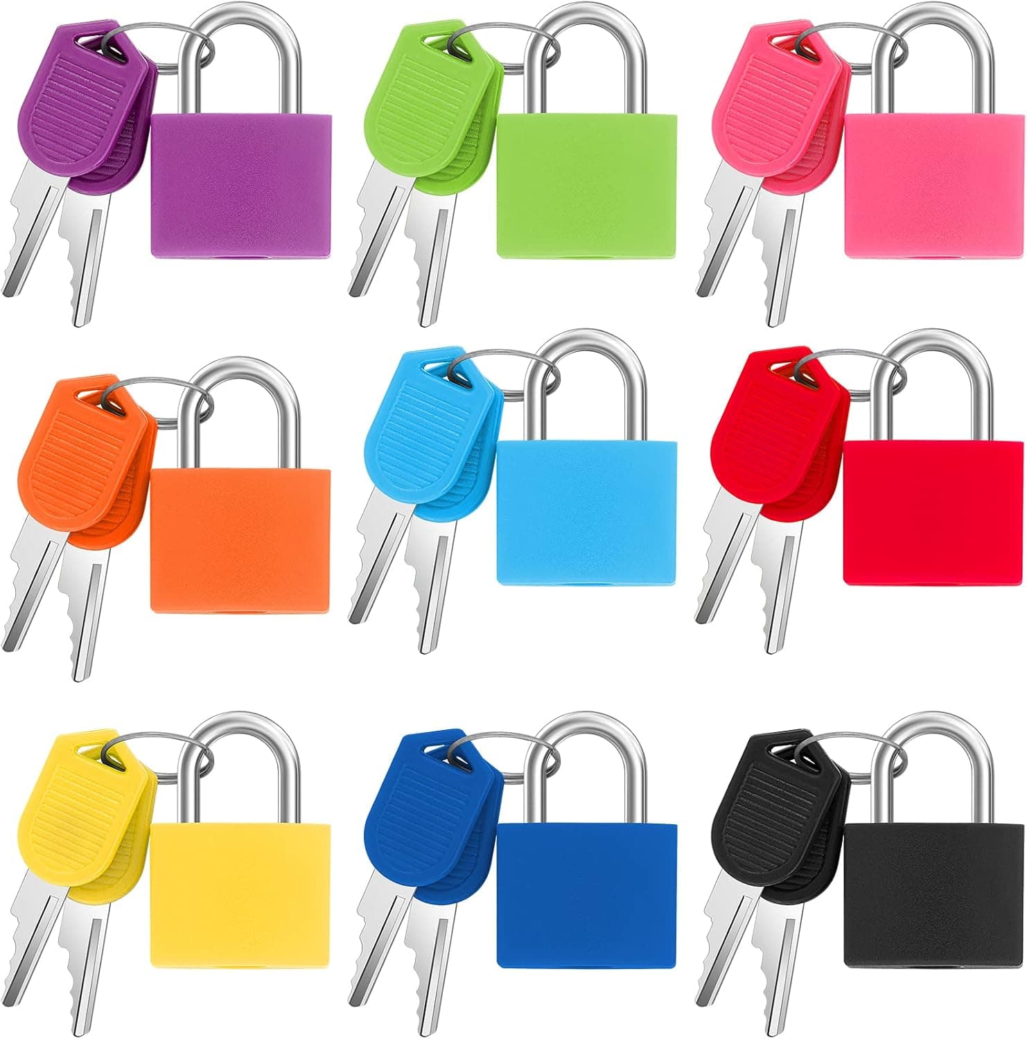 9 Pcs Suitcase Lock with Key,Small Padlock Keyed Padlock,Small Luggage Padlocks Metal Padlocks for Backpack,Multicolor Luggage Locks Gym Locker Lock,Mini Padlock for Classroom Matching Game (9 Color)