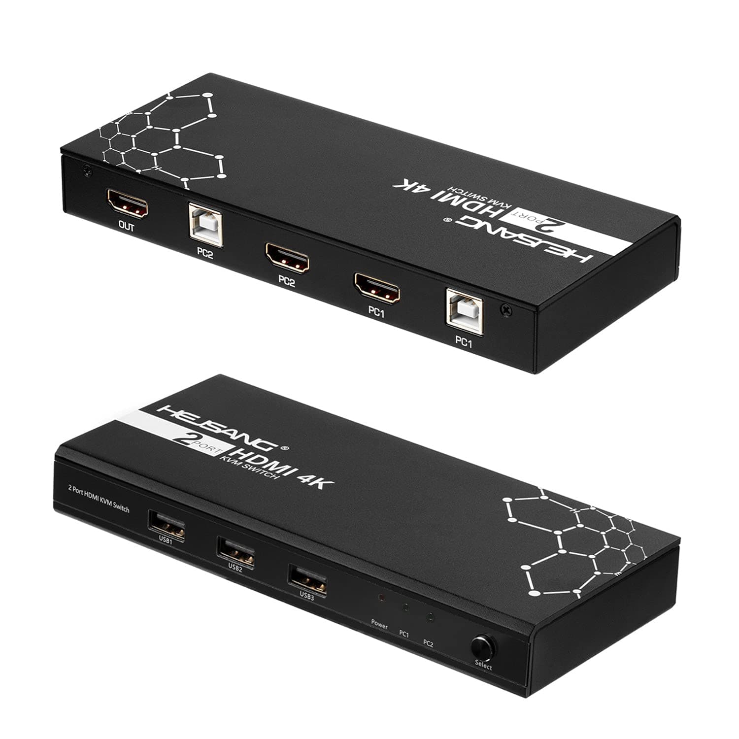 HDMI KVM Switch HDMI 2 Ports 3 USB KVM Ports, HEJSANG UHD 4K USB Switch Box 2 Computers 1 Monitor Share Keyboard Mouse Printer (2 HDMI and 2 USB Cables Included)